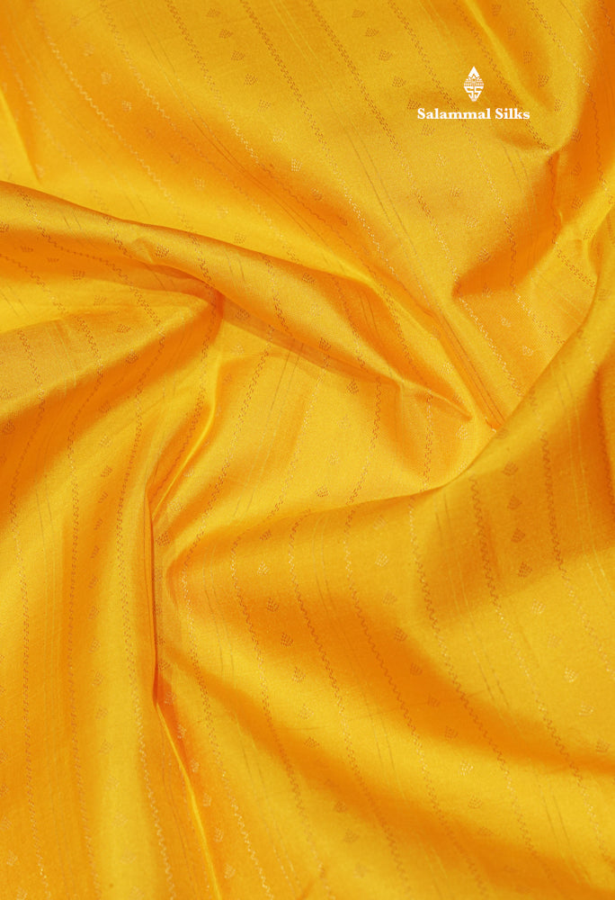 Korvai Yellow Pure Kanjivaram Silk Saree With Reddish Pink Border