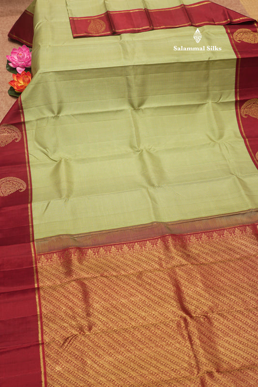 Yellow & Blue Tiny Checks Pure Kanjivaram Silk Saree With Maroon Gap Border