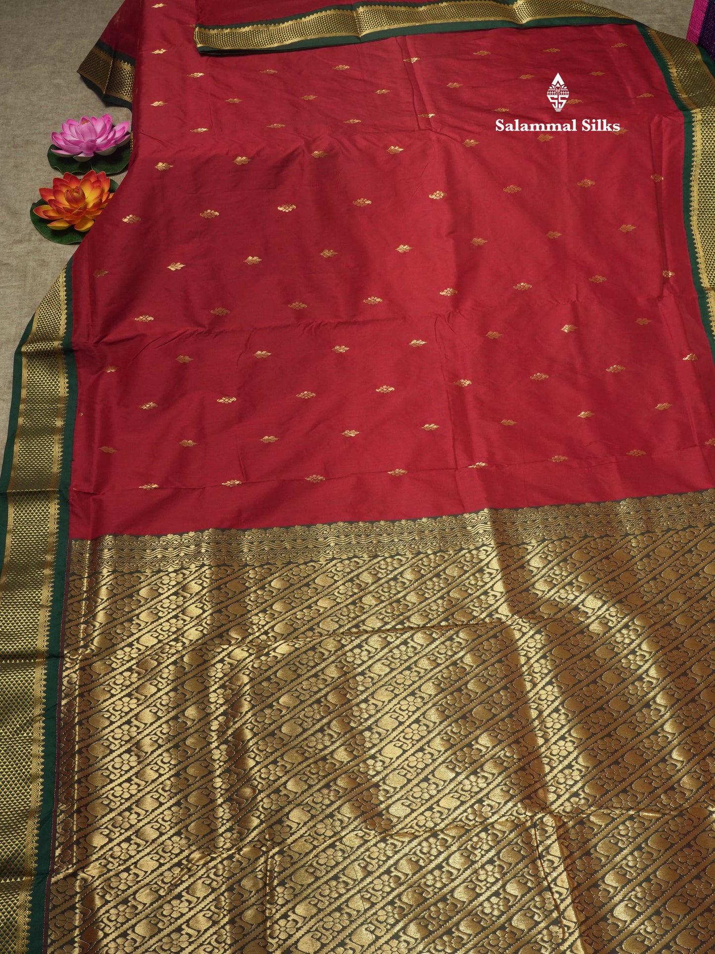 9.5 Yards Semi Silk Saree Maroon with Contrast Bottle Green Border
