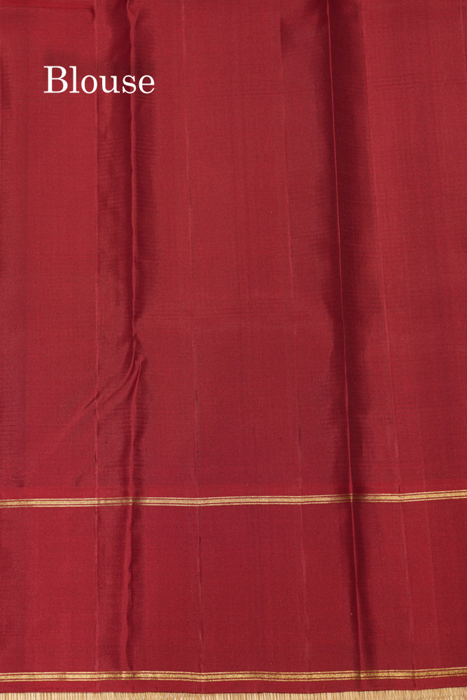 Yellow & Blue Tiny Checks Pure Kanjivaram Silk Saree With Maroon Gap Border