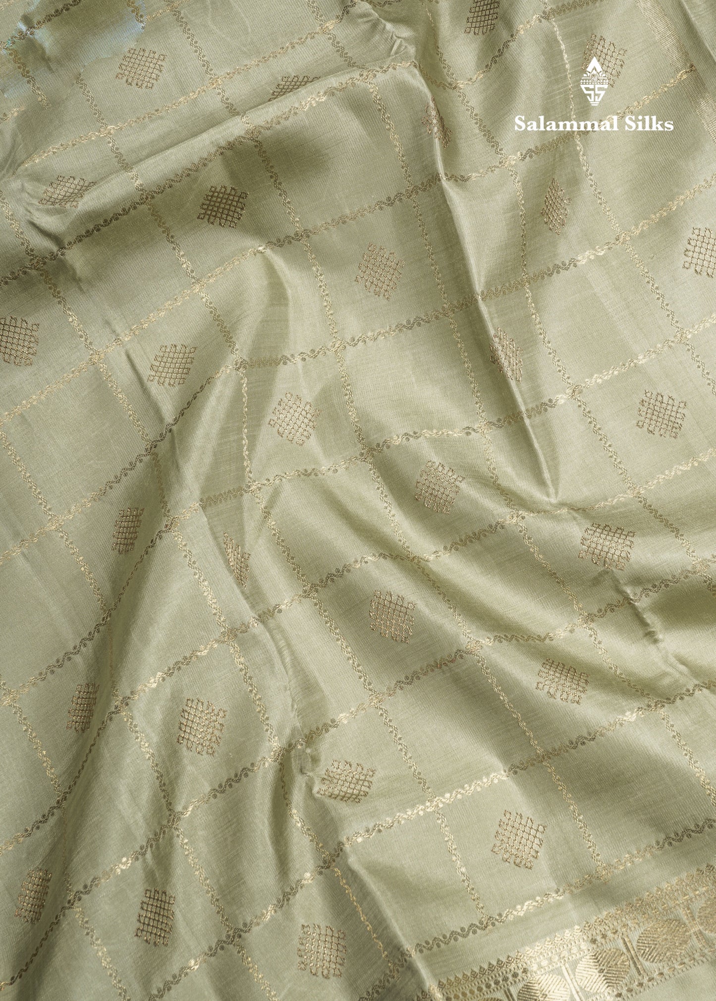 Elaichi Green Traditional Kattam Butta Pure Kanjivaram Silk Saree Pure Zari with Beautiful Double Border