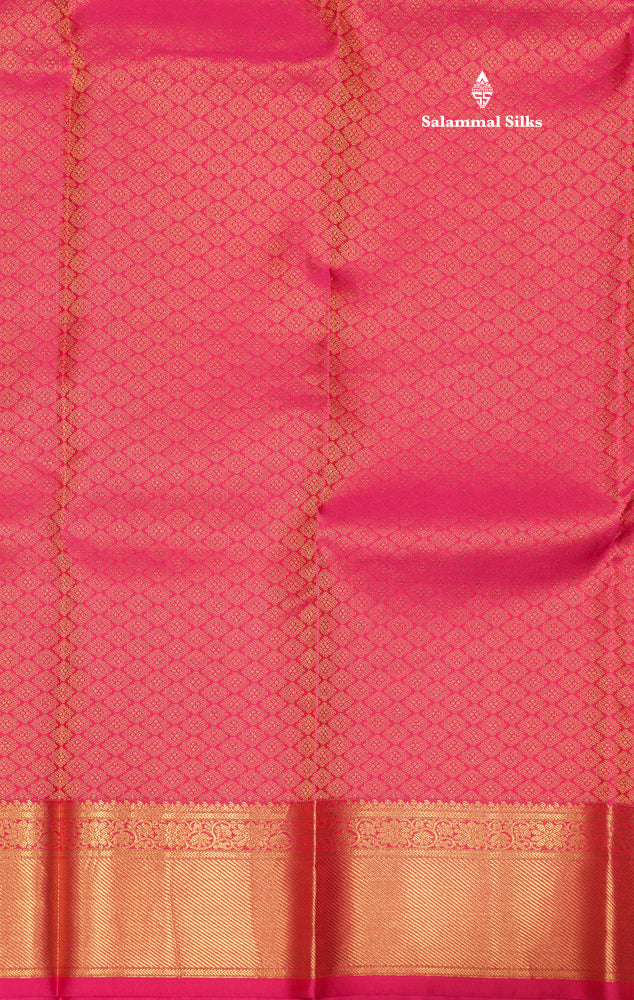 Peach Orange Colour Pure Kanjivaram Silk Saree With Pink Border
