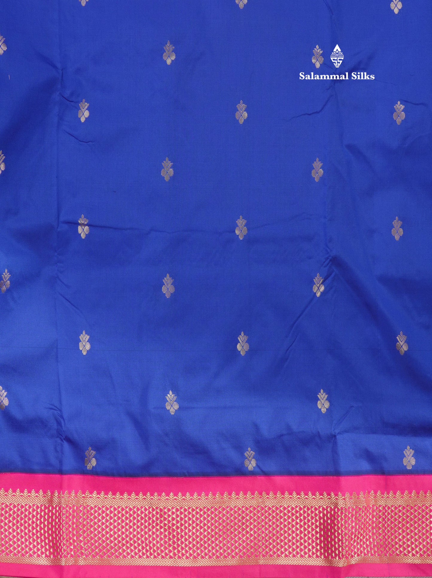 9.5 Yards Semi Silk Saree Royal Blue with Contrast Pink Border