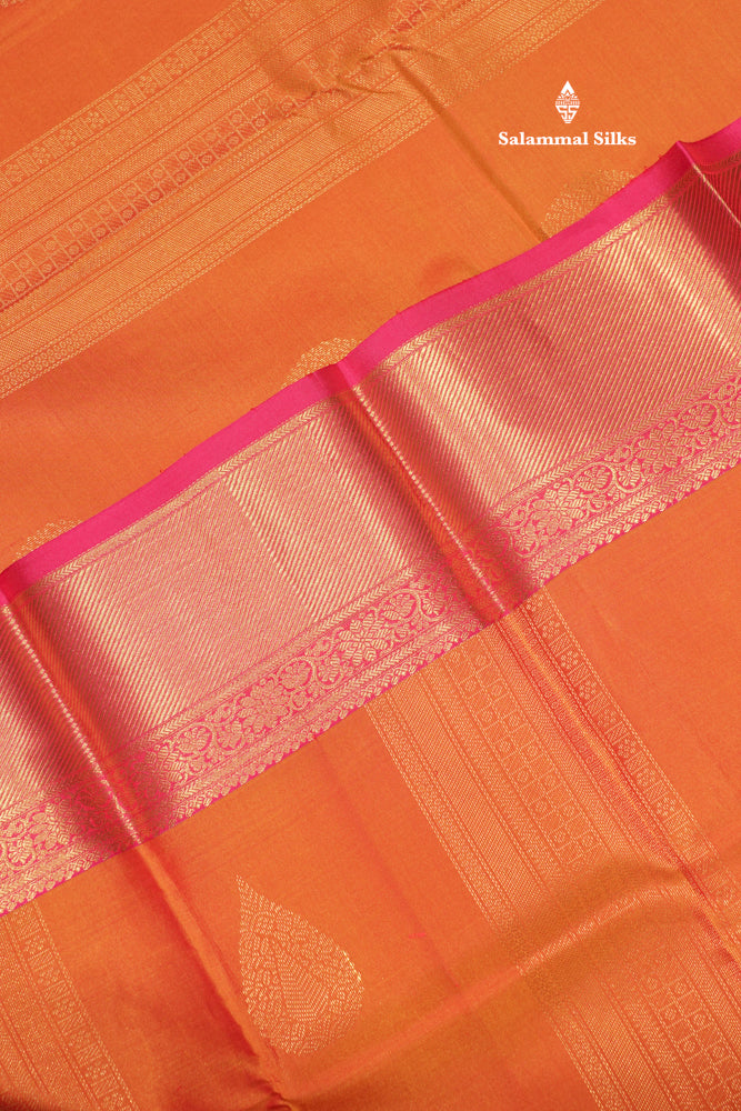 Peach Orange Colour Pure Kanjivaram Silk Saree With Pink Border
