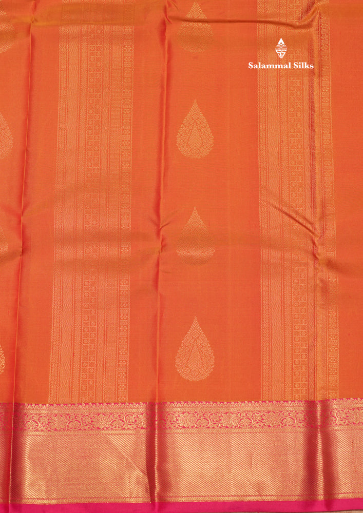 Peach Orange Colour Pure Kanjivaram Silk Saree With Pink Border