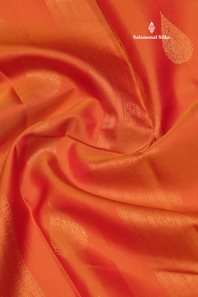 Peach Orange Colour Pure Kanjivaram Silk Saree With Pink Border