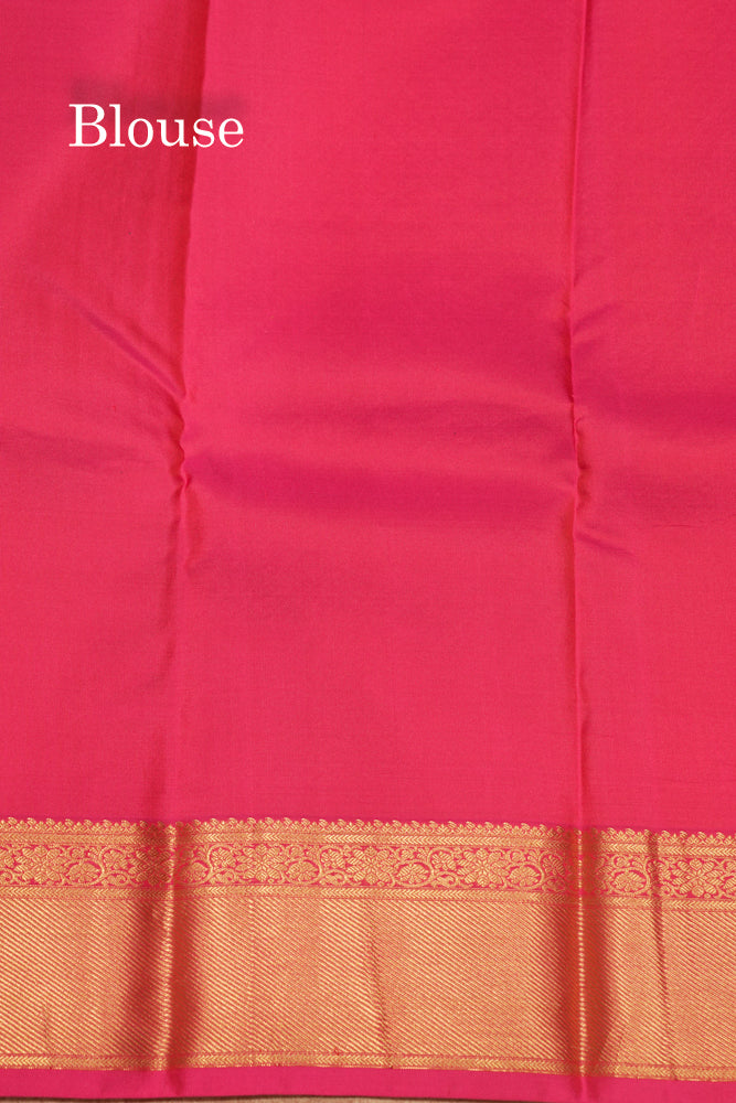 Peach Orange Colour Pure Kanjivaram Silk Saree With Pink Border