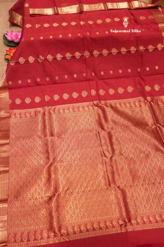 Maroon Colour Pure Kanjivaram Silk Saree With Small Gold Zari Border