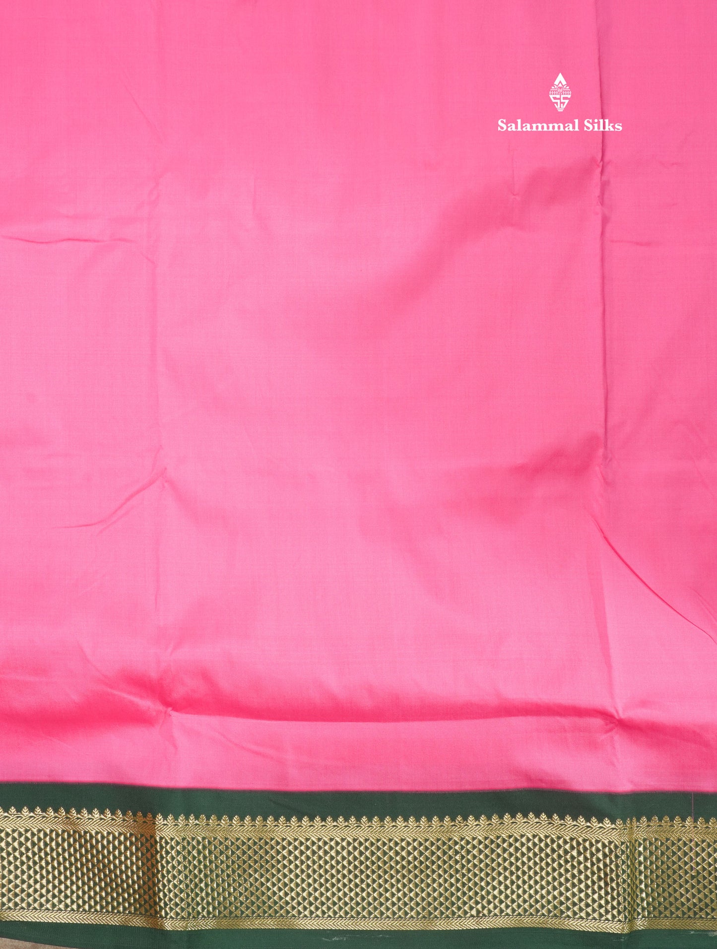 9.5 Yards Semi Silk Saree Pink with Contrast Bottle Green Border