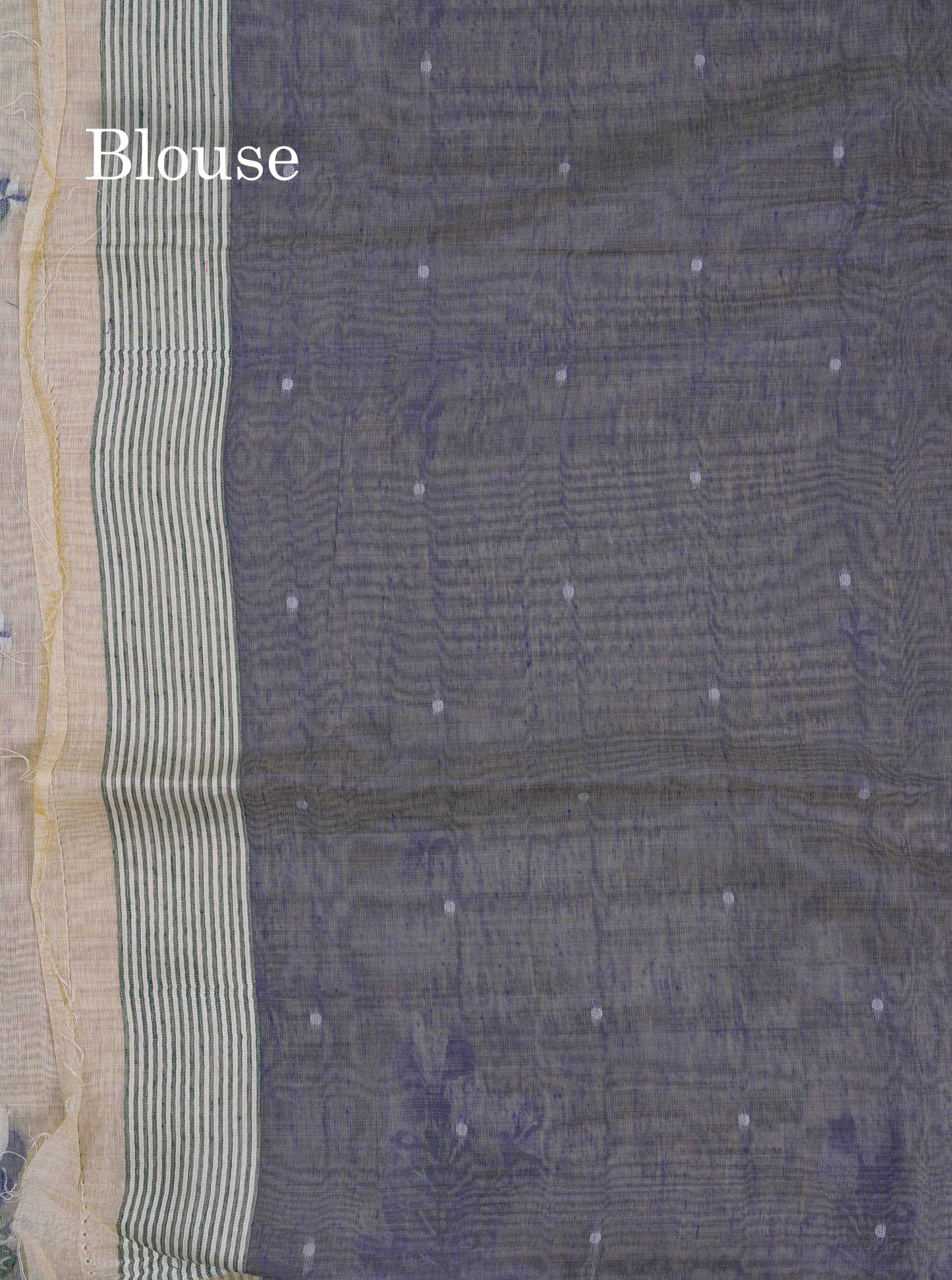 Beautiful Cream Sandal Thread Work Butta Muga Cotton Saree With Contrast Navy Blue Blouse