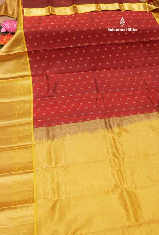 Maroon Colour Pure Kanjivaram Silk Saree With Contrast Yellow Border