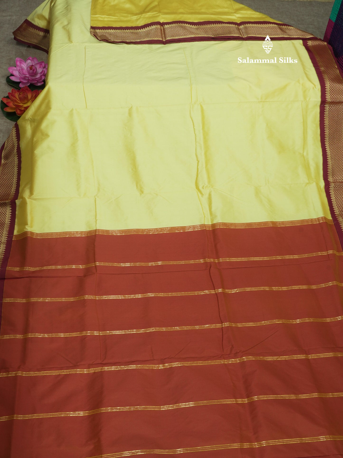 9.5 Yards Semi Silk Saree Light Green with Contrast Maroon Border