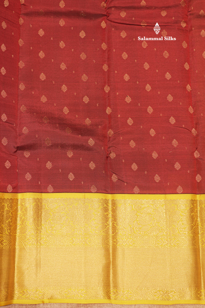 Maroon Colour Pure Kanjivaram Silk Saree With Contrast Yellow Border