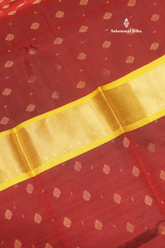 Maroon Colour Pure Kanjivaram Silk Saree With Contrast Yellow Border