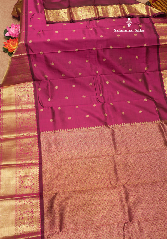 Violet Colour Pure Kanjivaram Silk Saree With Gold Zari Border