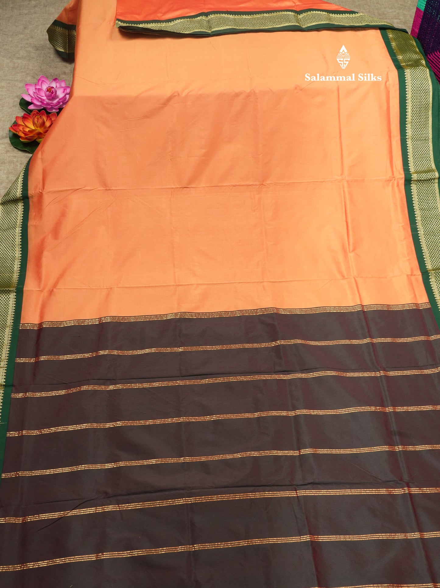 9.5 Yards Semi Silk Saree Pink with Contrast Bottle Green Border