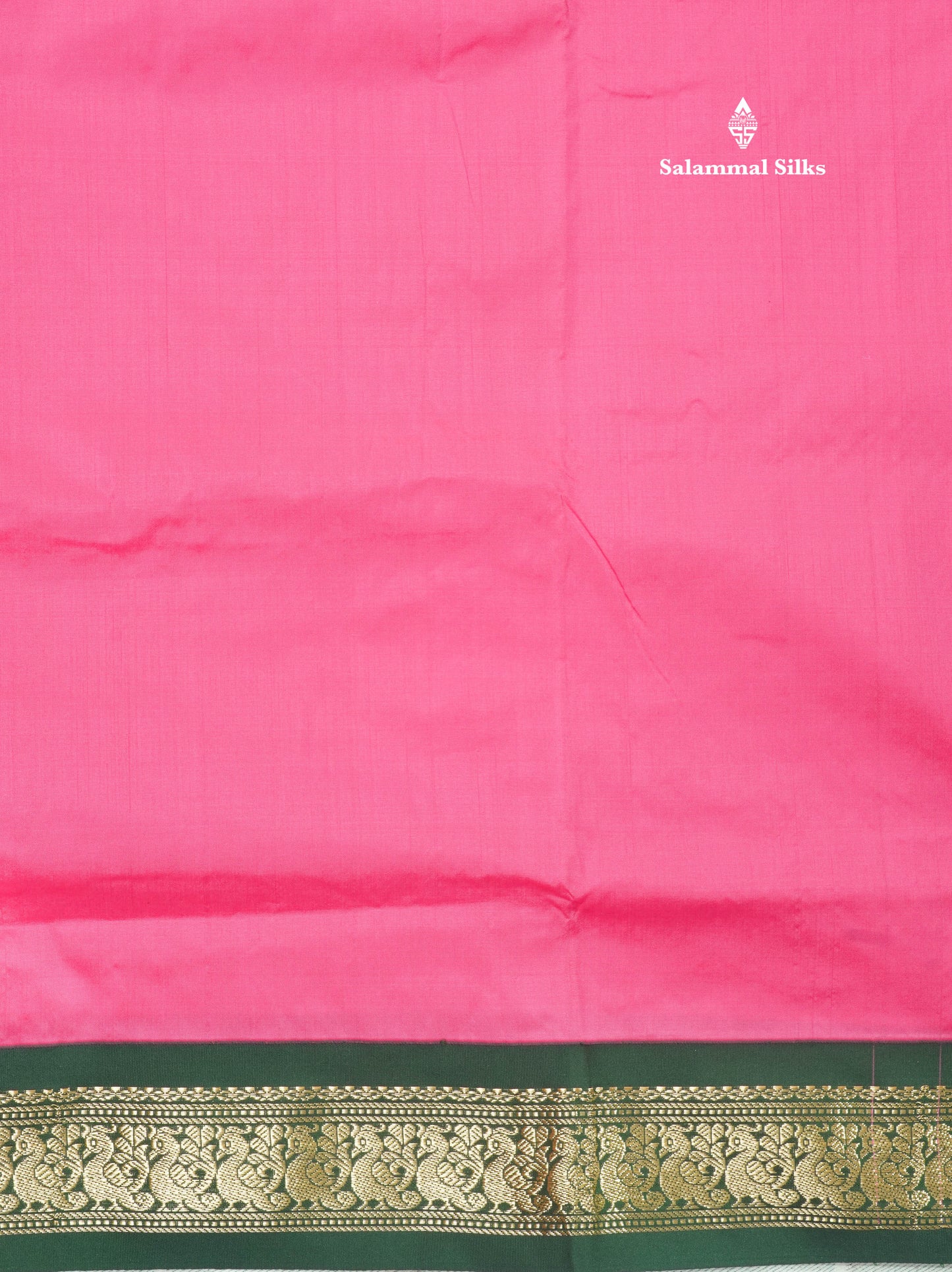 9.5 Yards Semi Silk Saree Pink with Contrast Bottle Green Border