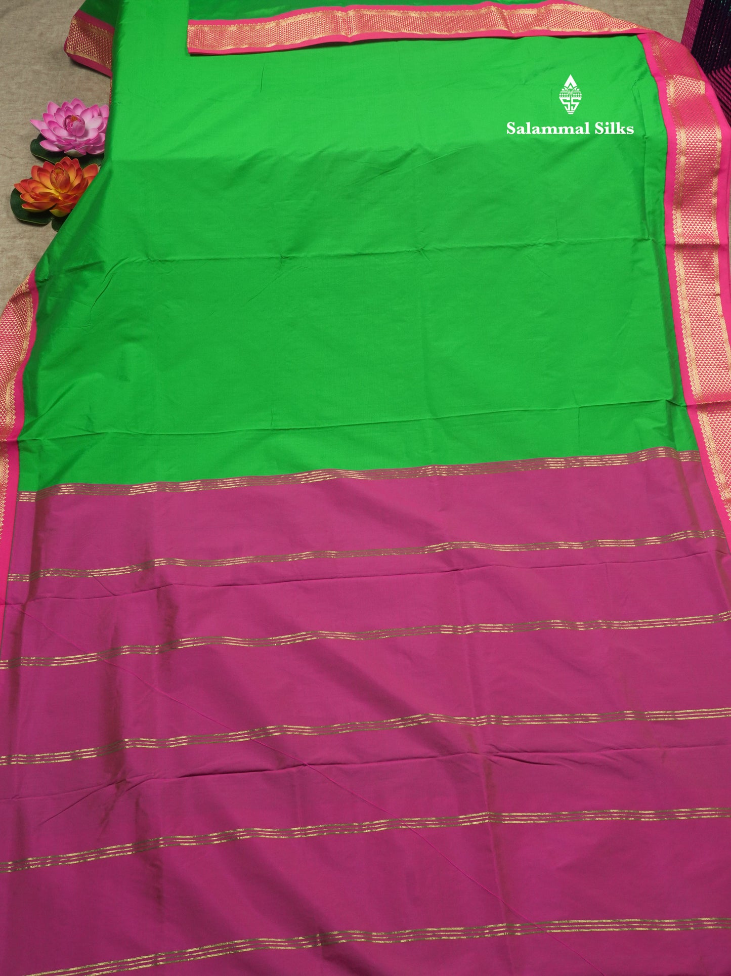 9.5 Yards Semi Silk Saree Orange with Contrast Pink Border