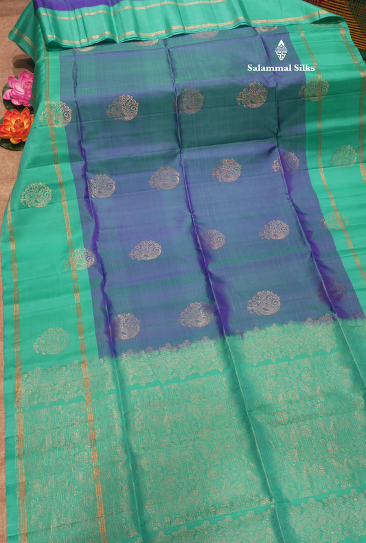 Ramar Blue Colour Pure Kanjivaram Soft Silk Saree With Rexona Green Border