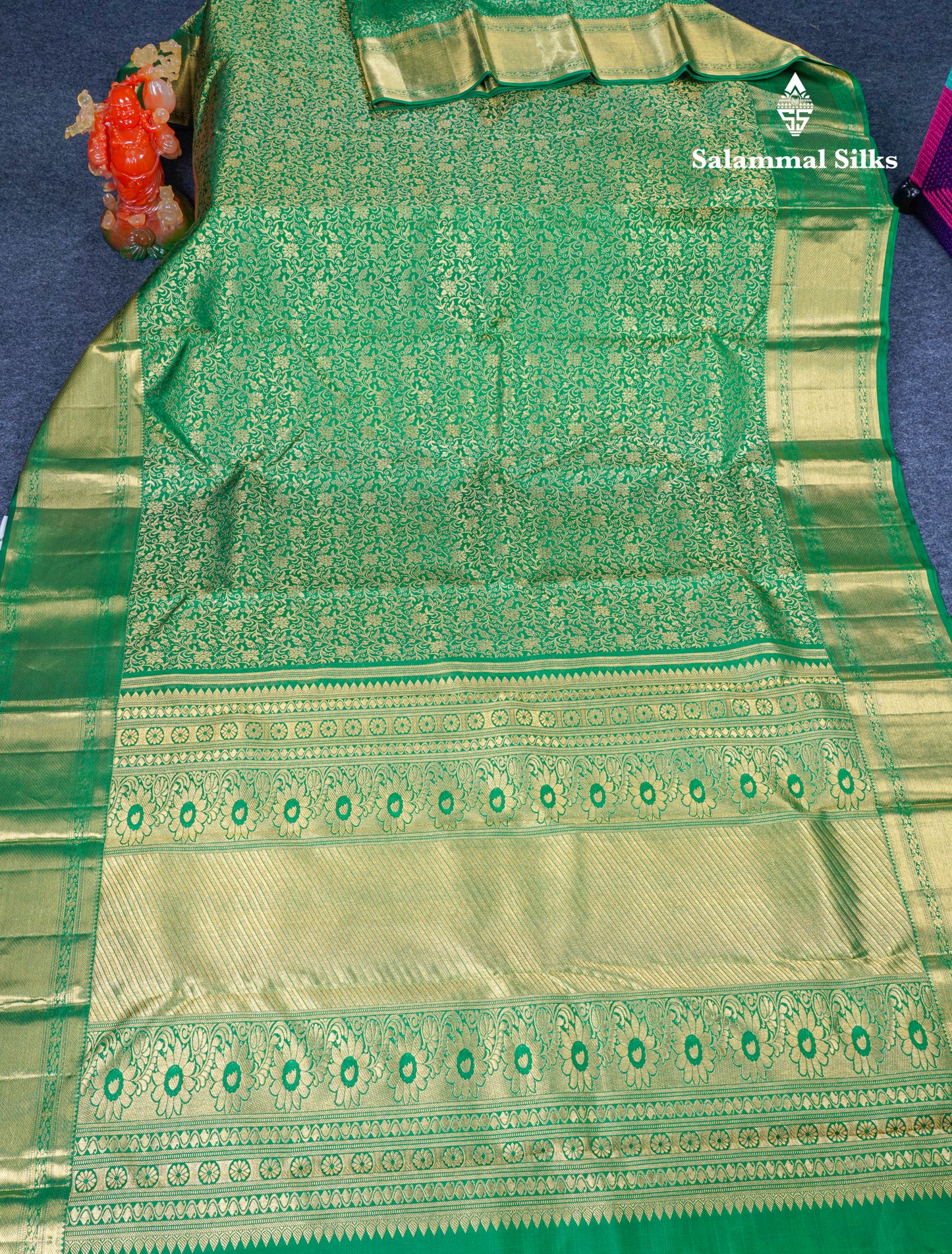 Bottle Green Grand Bridal Pure Kanjivaram Silk Saree 2G Zari With Self Border