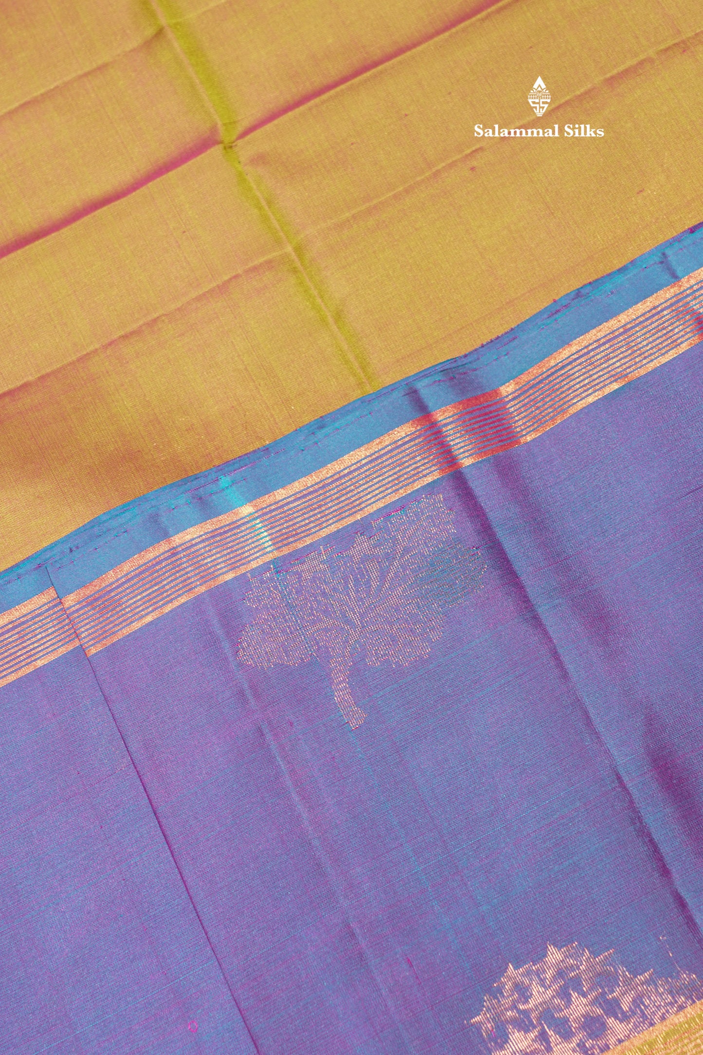 Olive mustard Yellow Colour Pure Kanjivaram Soft Silk Saree With Violet Border