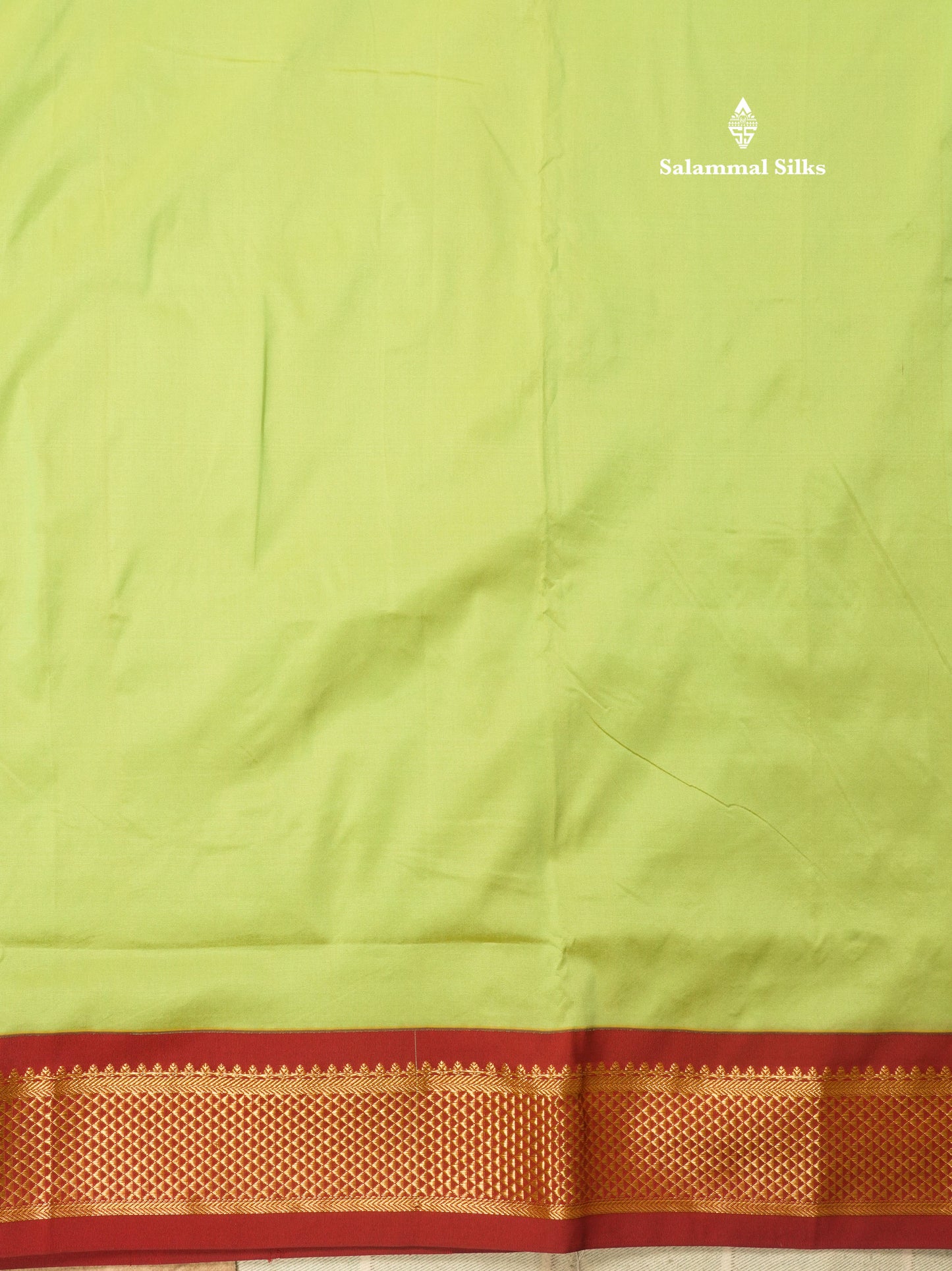 9.5 Yards Semi Silk Saree Light Green with Contrast Maroon Border