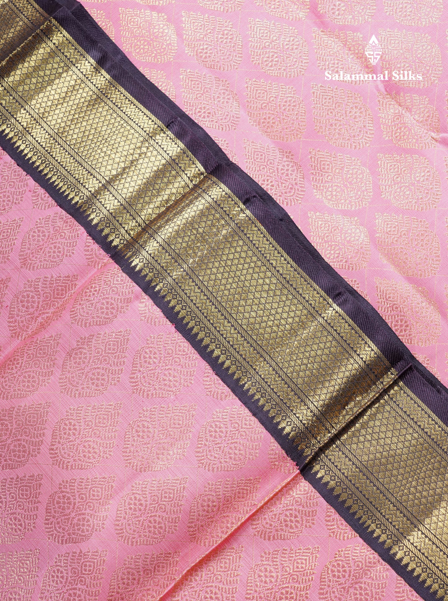 Onion Pink Beautiful Bridal Pure Kanjivaram Silk Saree With Traditional Korvai Dark Brown Border