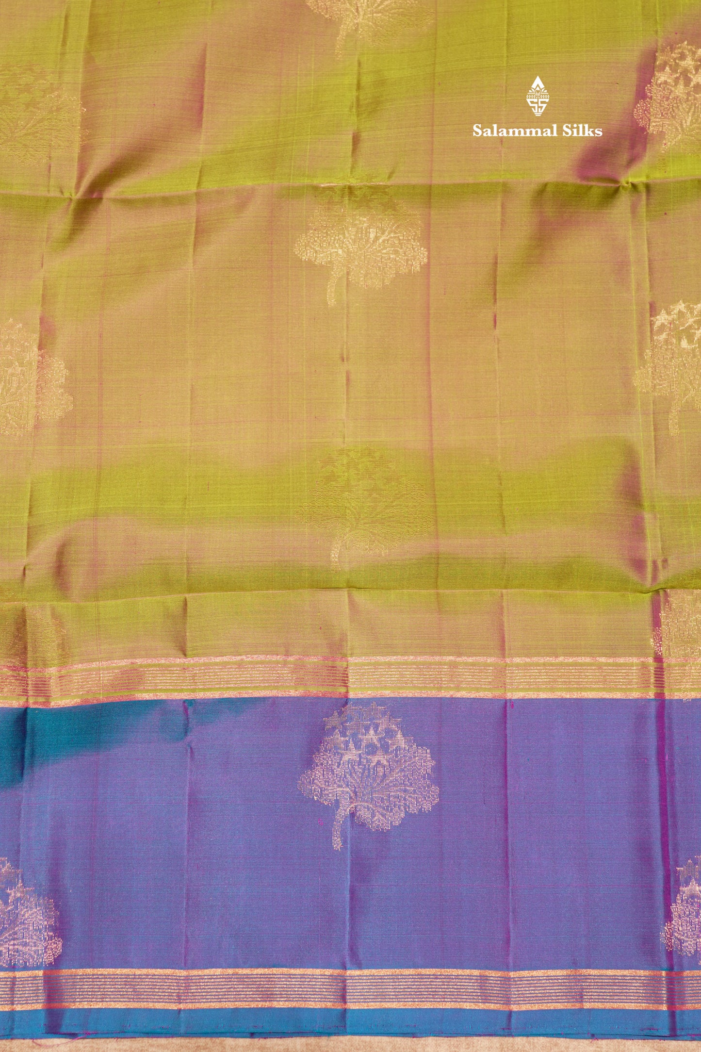 Olive mustard Yellow Colour Pure Kanjivaram Soft Silk Saree With Violet Border