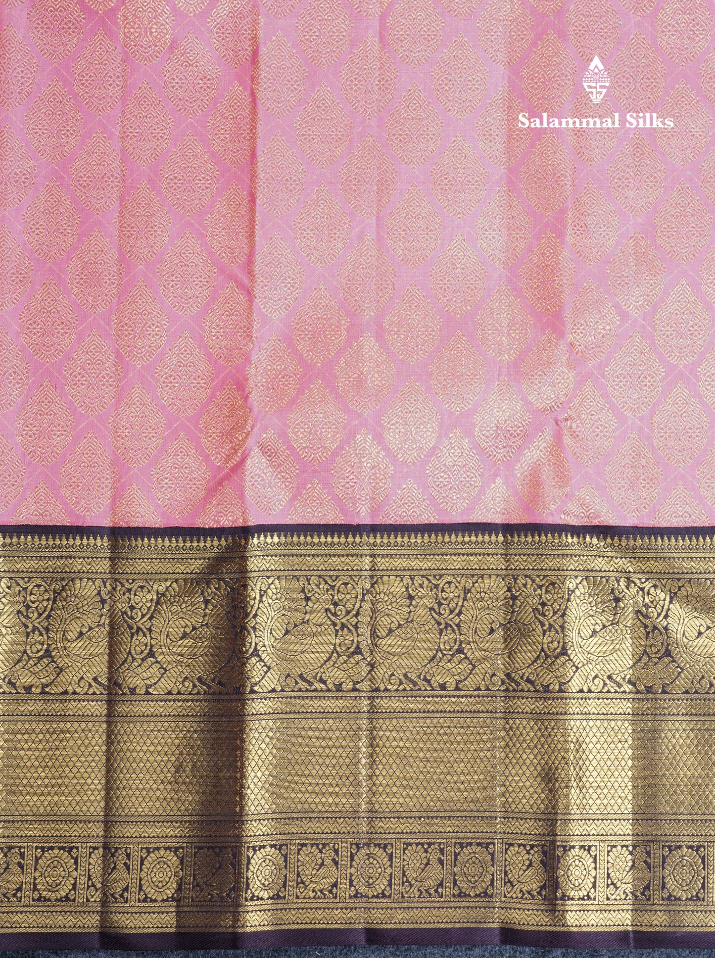 Onion Pink Beautiful Bridal Pure Kanjivaram Silk Saree With Traditional Korvai Dark Brown Border
