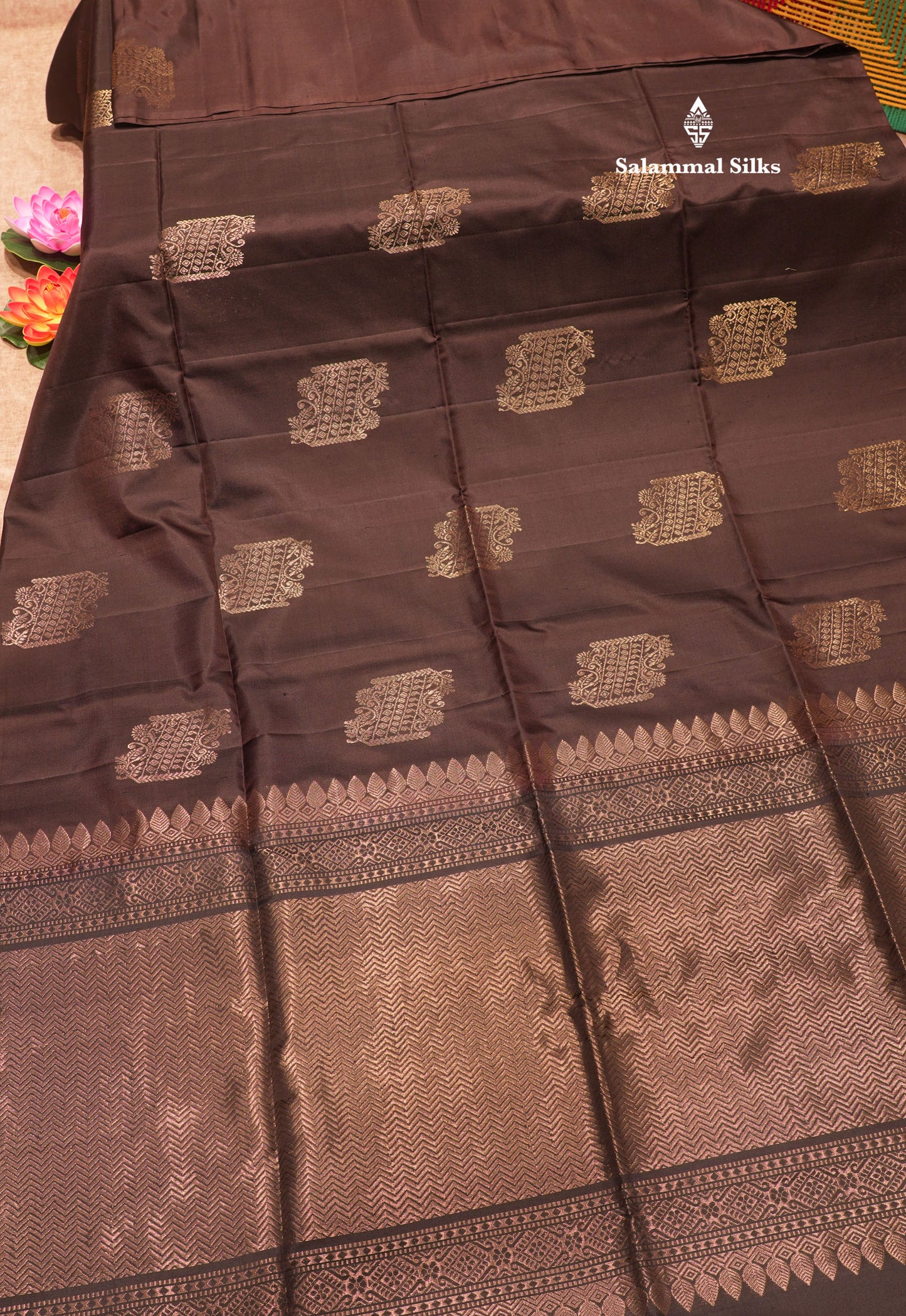 Dark Brown Colour Pure Kanjivaram Soft Silk Saree With Black Border