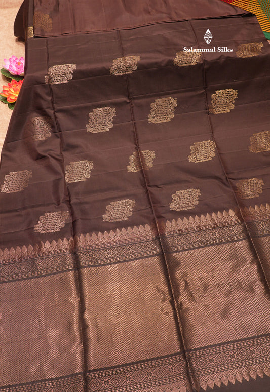 Dark Brown Colour Pure Kanjivaram Soft Silk Saree With Black Border