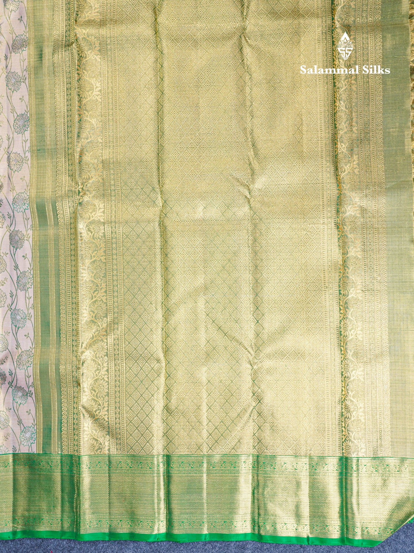 Peach Beautiful Meenakari Work Pure Kanjivaram Silk Saree 2G Zari With Green Border