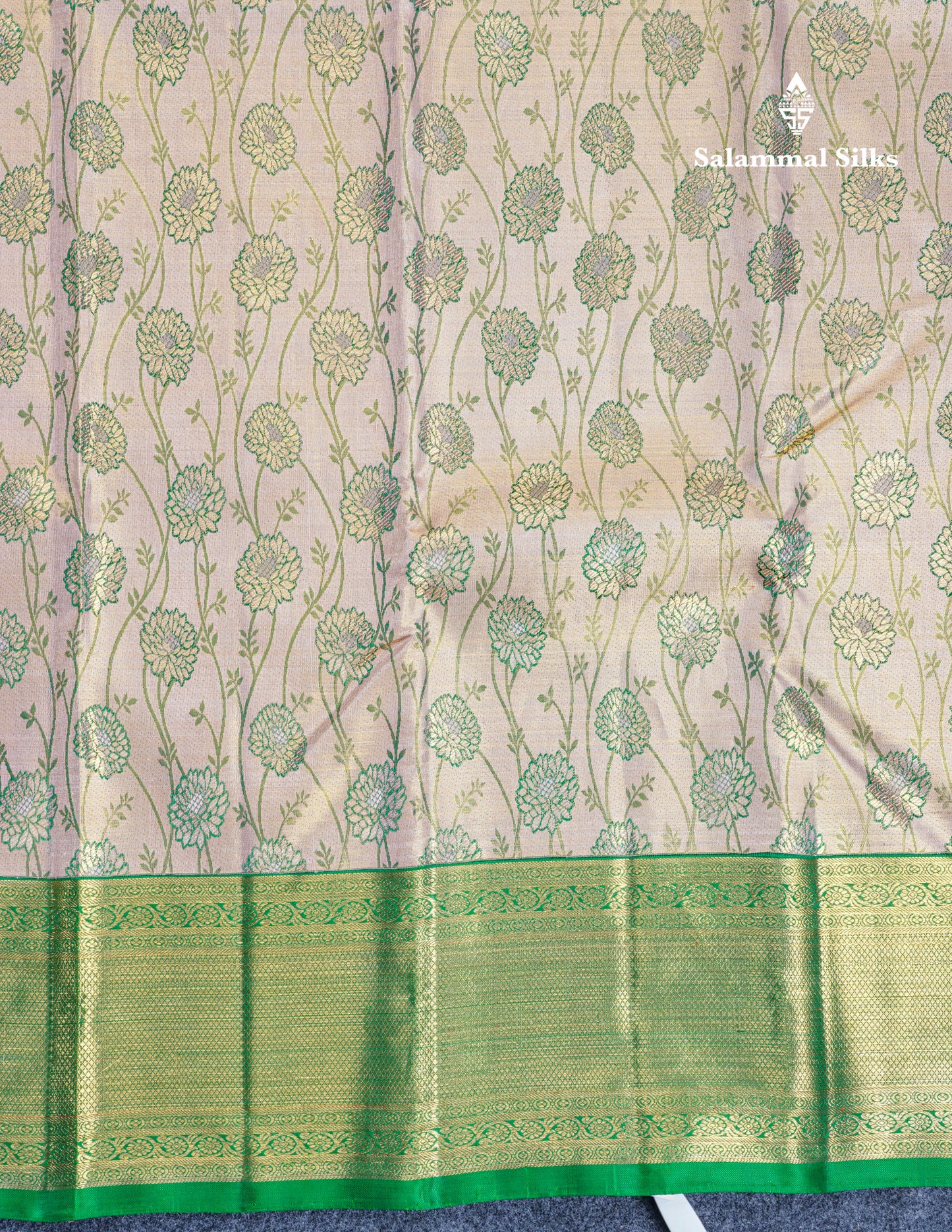 Peach Beautiful Meenakari Work Pure Kanjivaram Silk Saree 2G Zari With Green Border