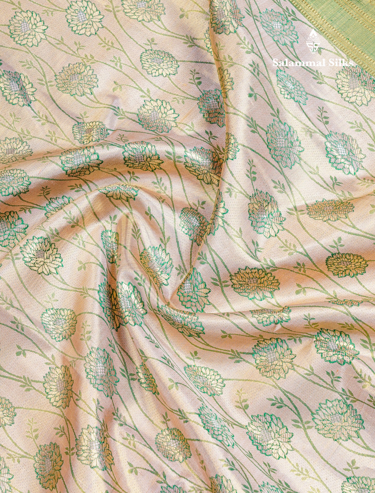 Peach Beautiful Meenakari Work Pure Kanjivaram Silk Saree 2G Zari With Green Border
