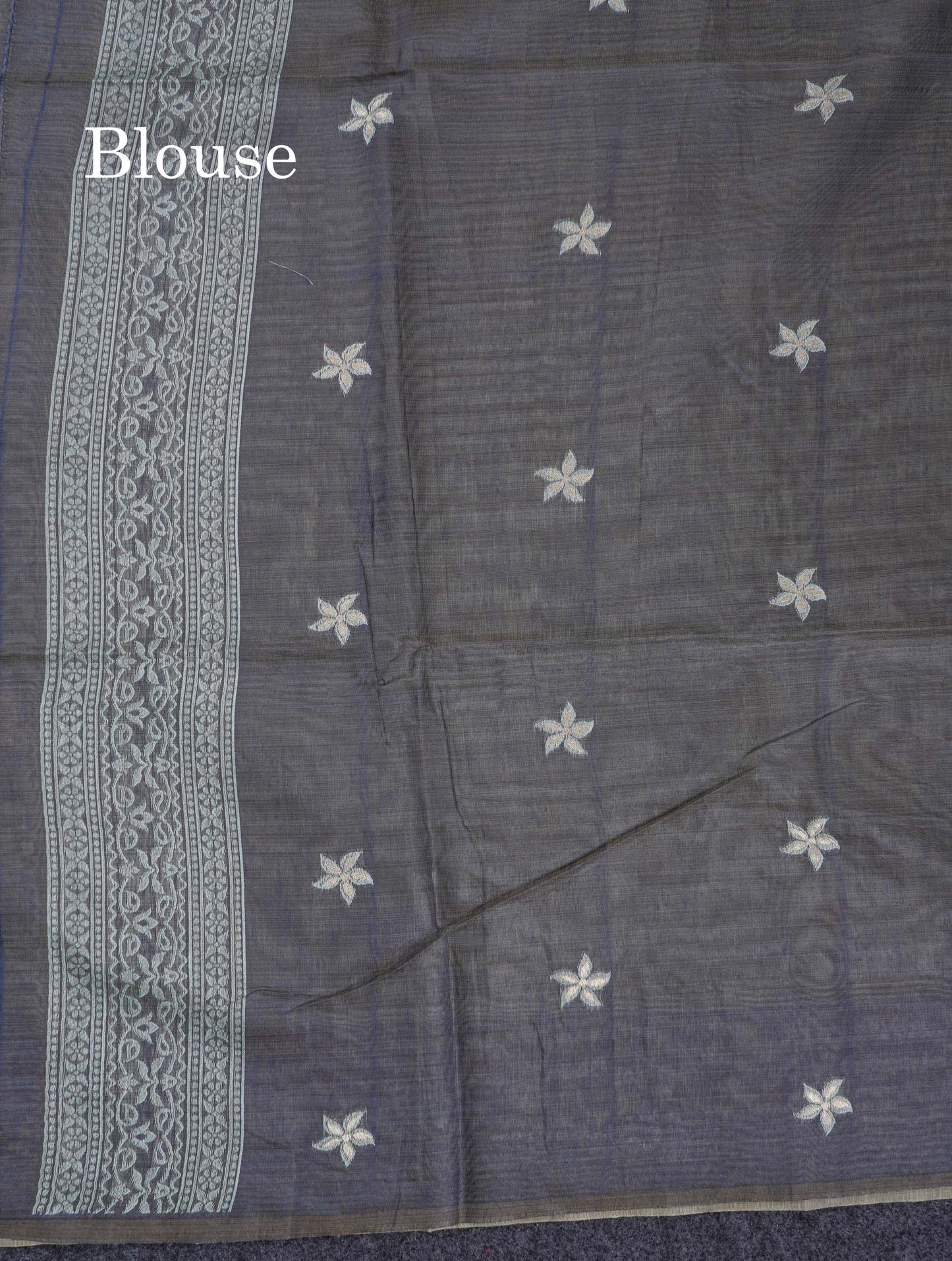 Beautiful Light Rexona Muga Cotton Saree With Contrast Navy Blue Blouse