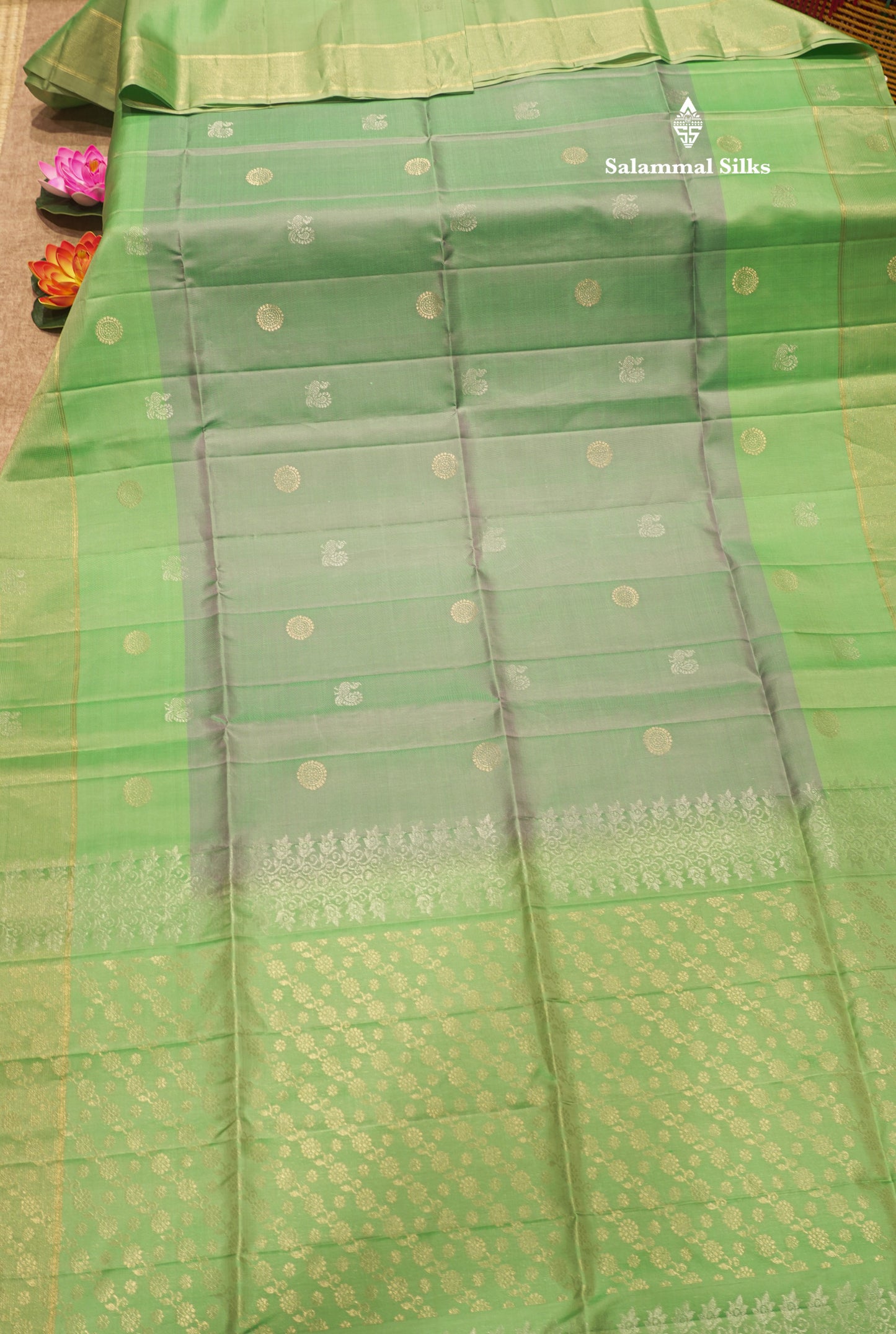 Light Green Colour Pure Kanjivaram Soft Silk Saree With Elaichi Green Border