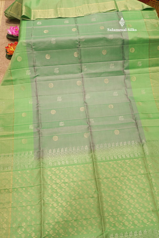 Light Green Colour Pure Kanjivaram Soft Silk Saree With Elaichi Green Border
