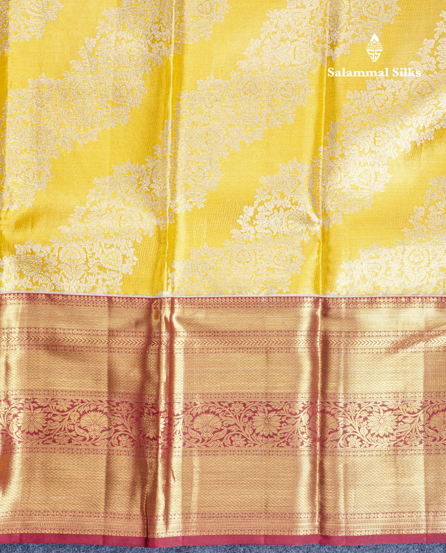 Golden Yellow Beautiful Bridal Pure Kanjivaram Silk Saree With Maroon Traditional Evening Morning Border