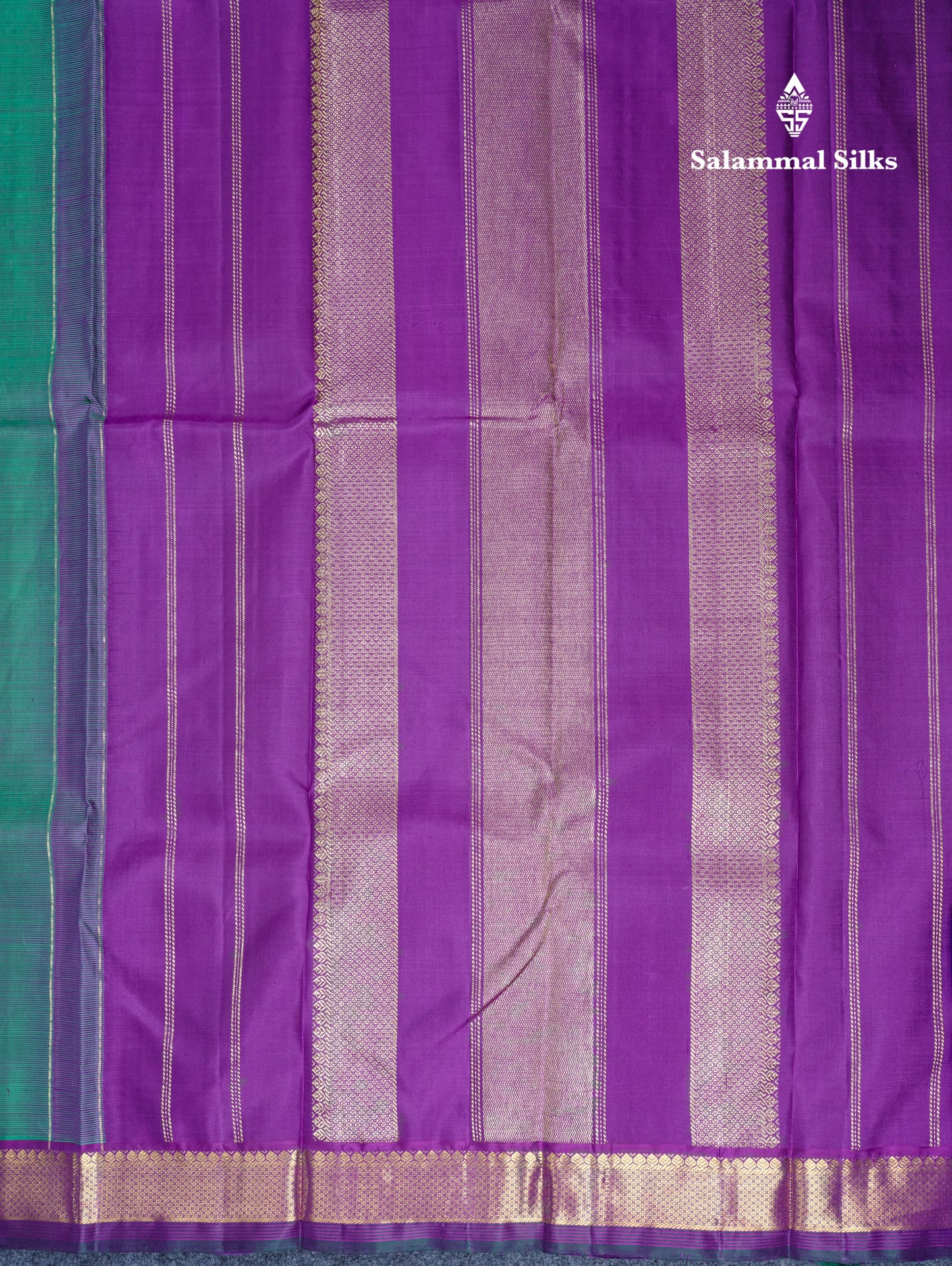 Dual Tone Green Beautiful Small Buttas Pure Kanjivaram Silk Saree With Violet Border