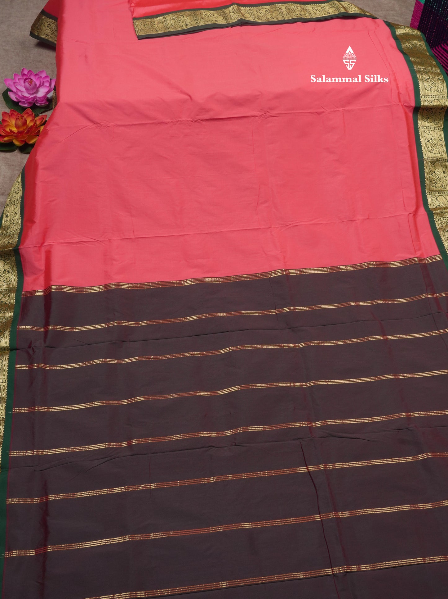 9.5 Yards Semi Silk Saree Mango Yellow with Contrast Bottle Green Traditional Border