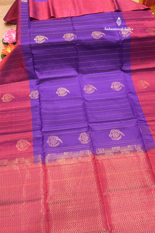 Violet Colour Pure Kanjivaram Soft Silk Saree With Magenta Border