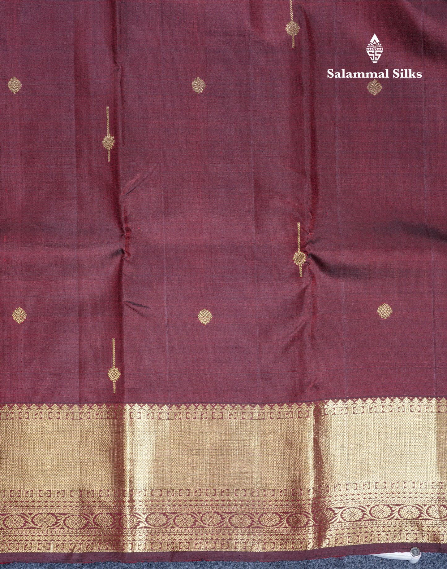Maroon Beautiful Small Buttas Pure Kanjivaram Silk Saree With Self Border