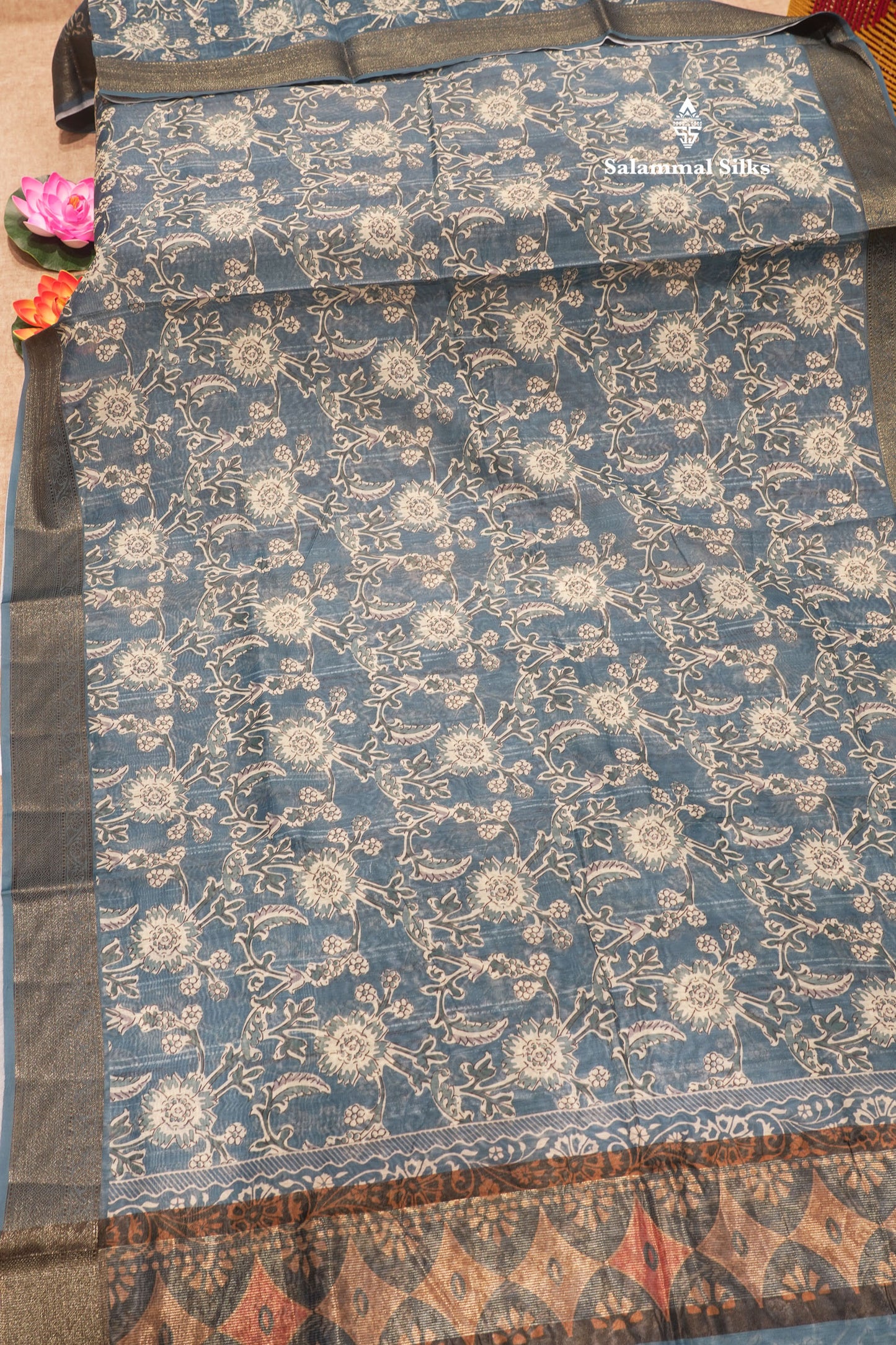Olive Mustard Yellow Colour Chanderi Mixed Cotton Saree With Blouse