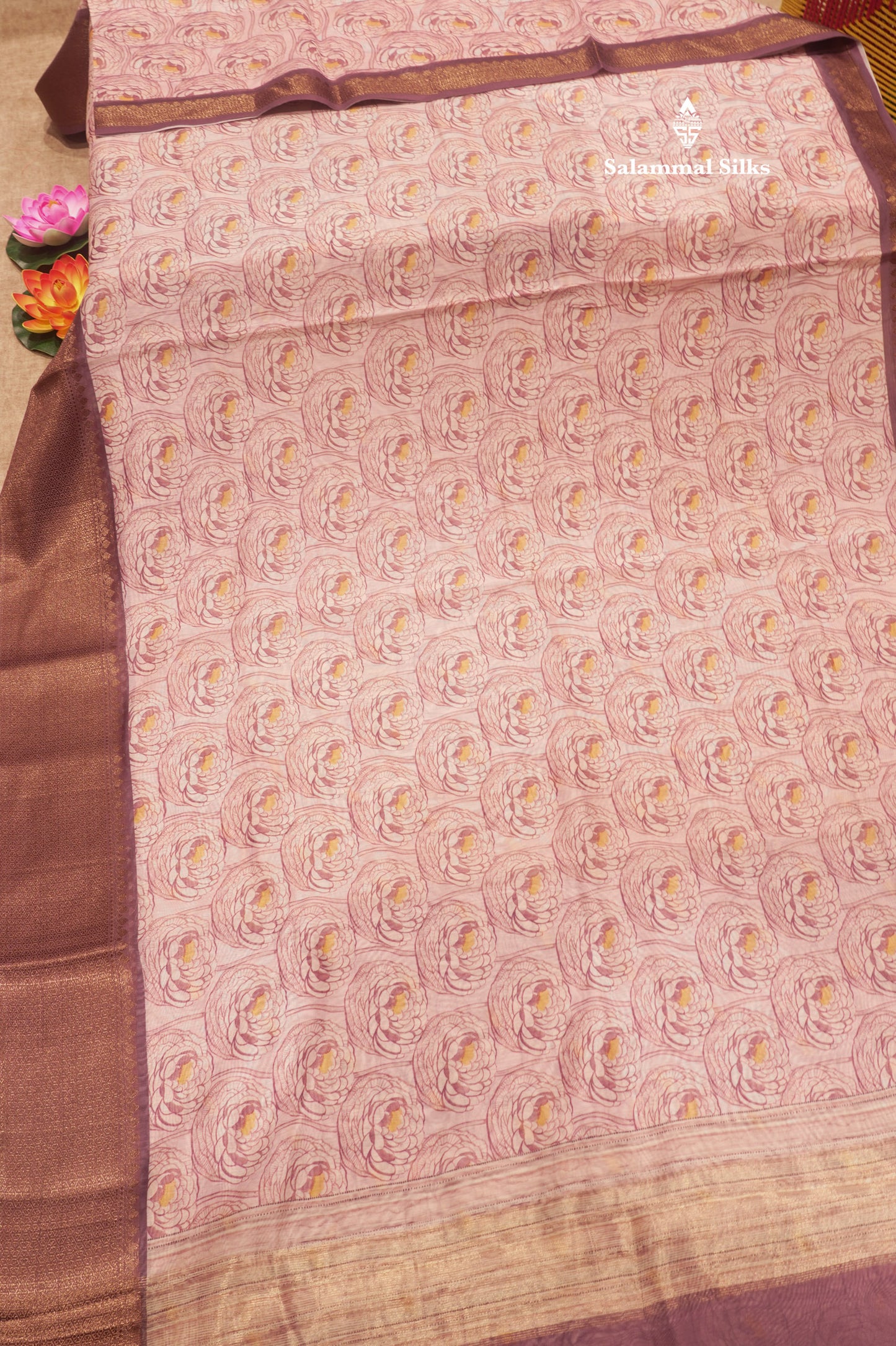 Baby Pink Colour Chanderi Mixed Cotton Saree With Contrast Violet Border