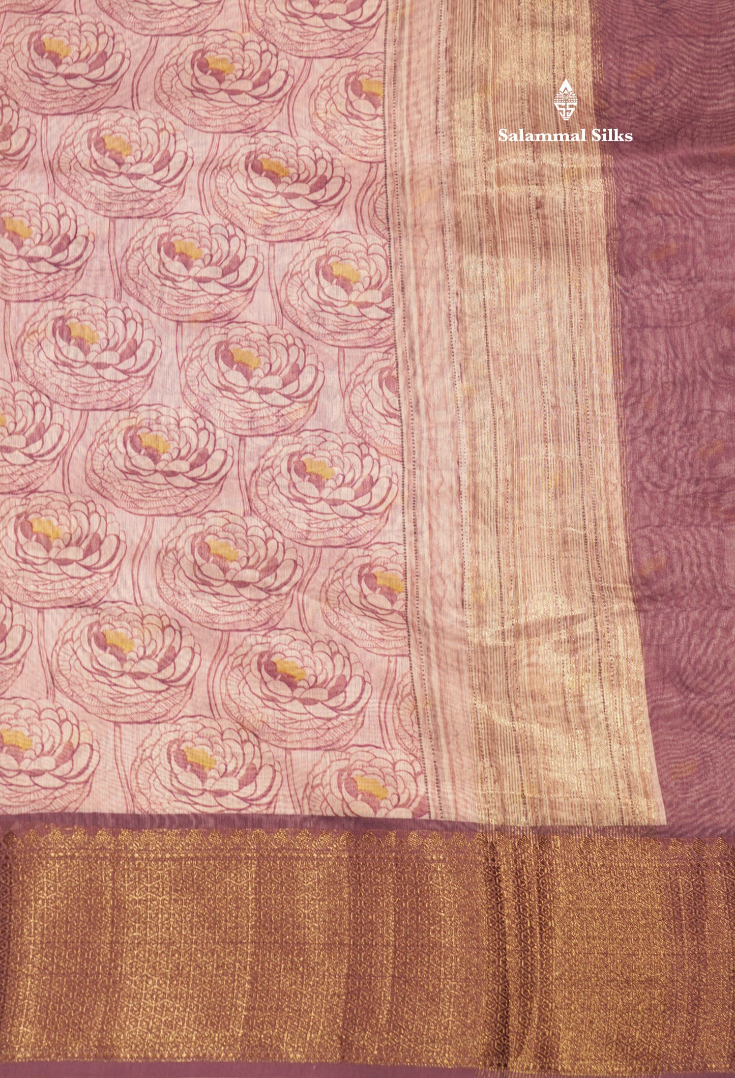 Baby Pink Colour Chanderi Mixed Cotton Saree With Contrast Violet Border