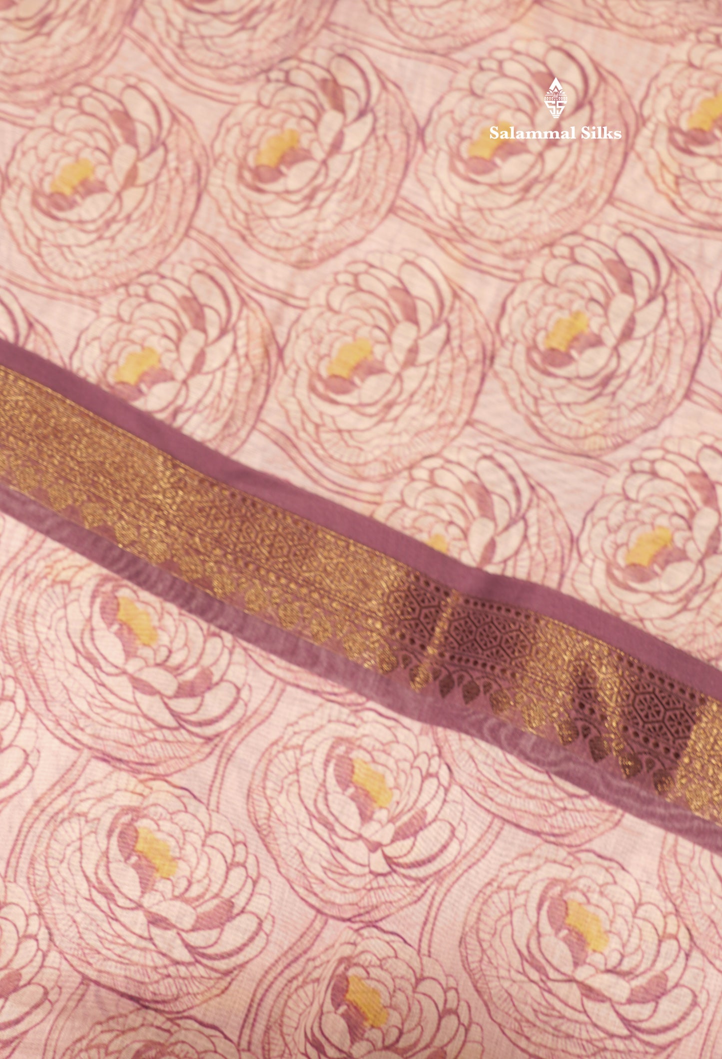 Baby Pink Colour Chanderi Mixed Cotton Saree With Contrast Violet Border