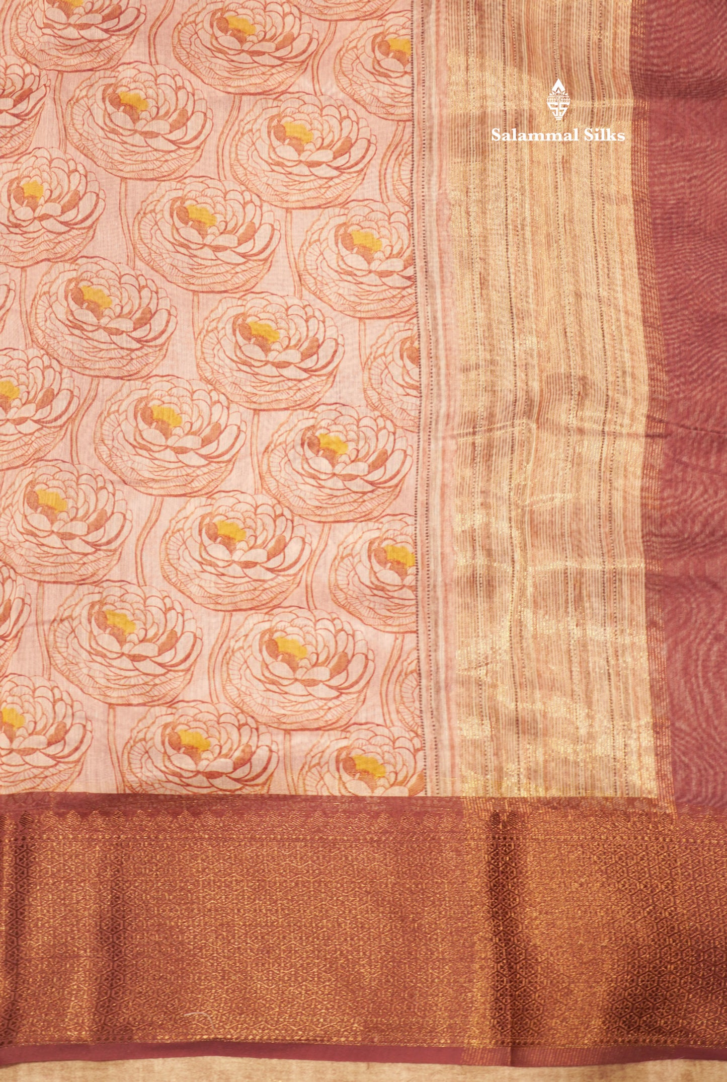 Baby Pink Colour Chanderi Mixed Cotton Saree With Contrast Violet Border