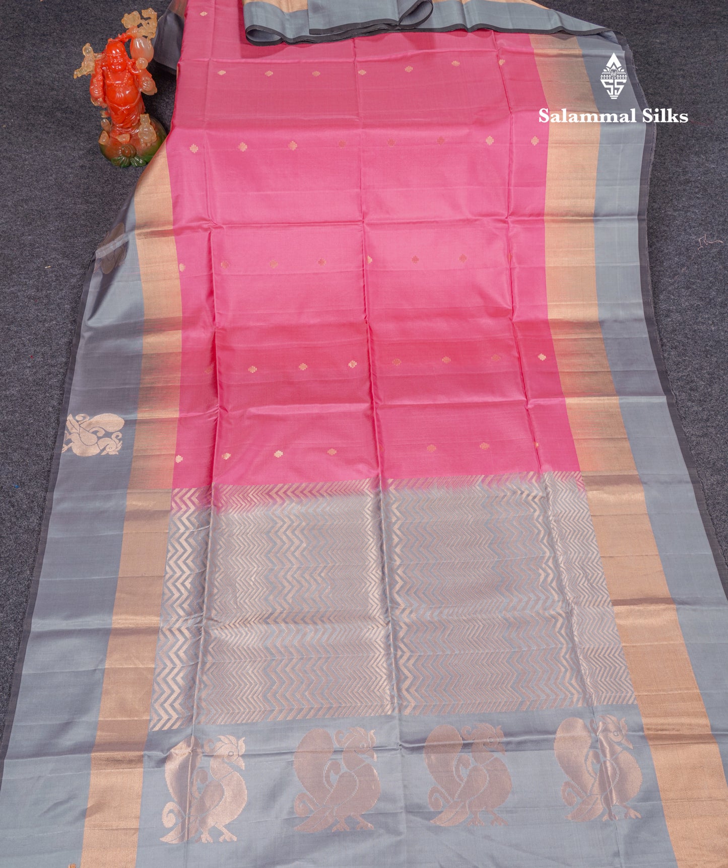 Beautiful Pink Pure Kanjivaram Soft Silk Saree With Ash Border