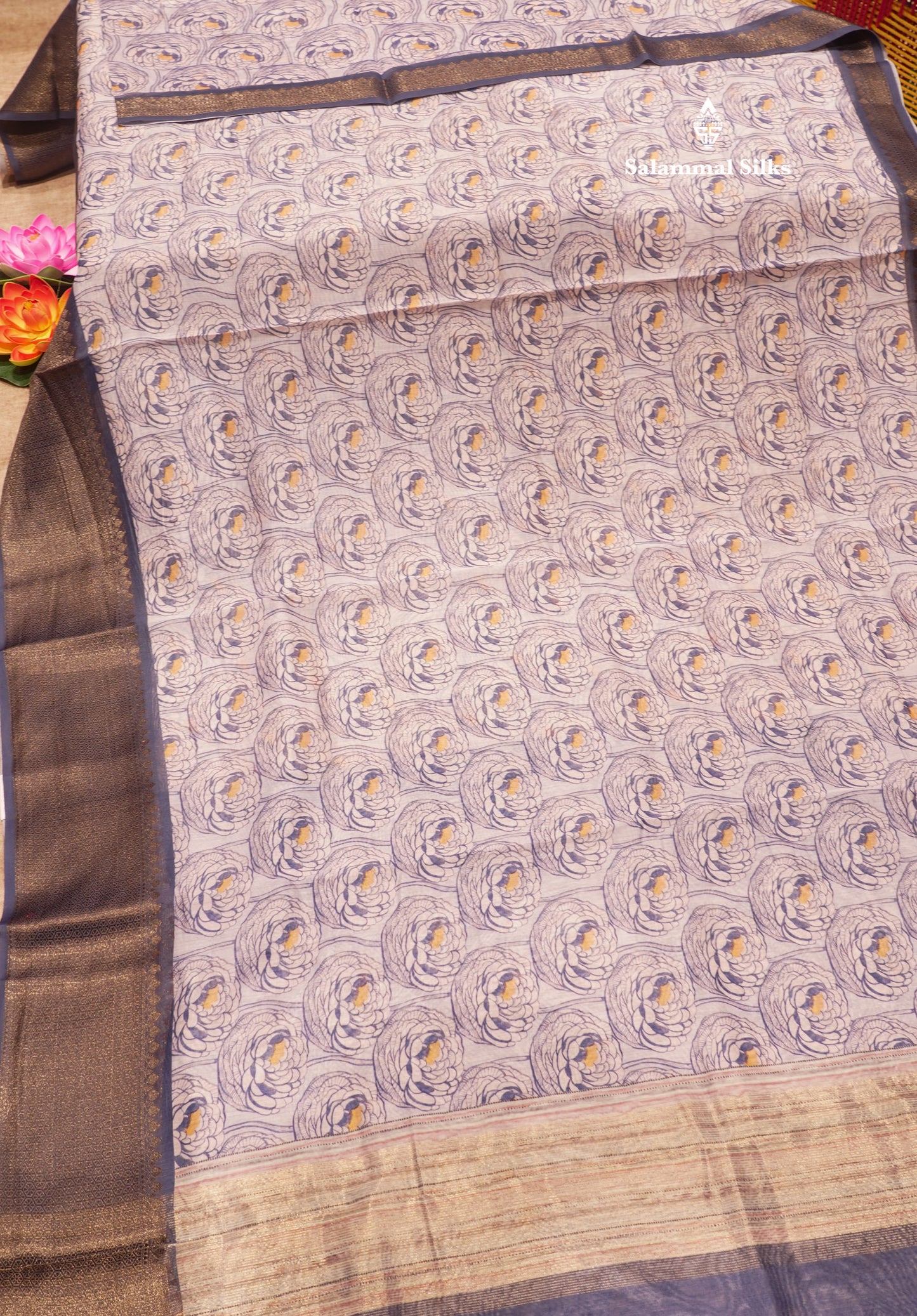 Baby Pink Colour Chanderi Mixed Cotton Saree With Contrast Violet Border