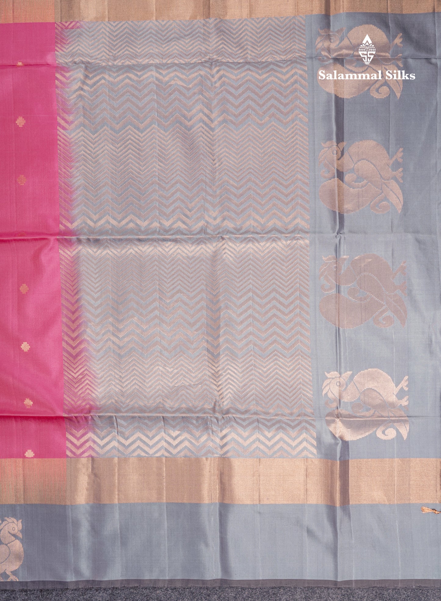 Beautiful Pink Pure Kanjivaram Soft Silk Saree With Ash Border